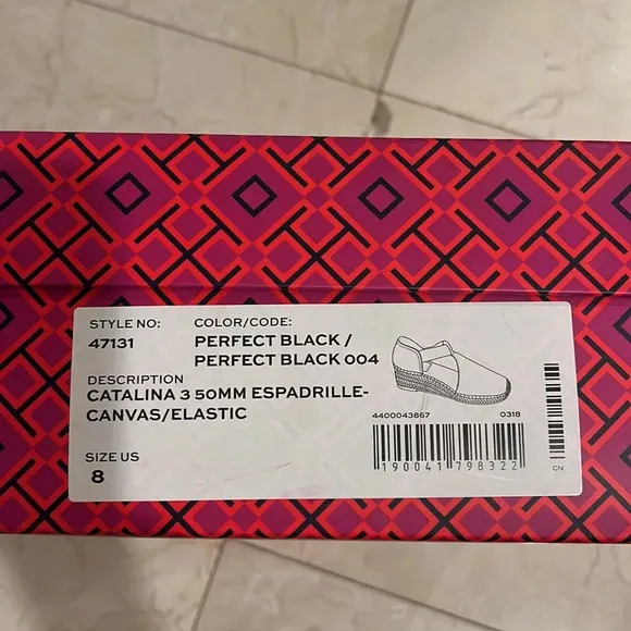 TORY BURCH CATALINA 3 50MM BLACK ESPADRILLE CANVAS SHOES SIZE 8