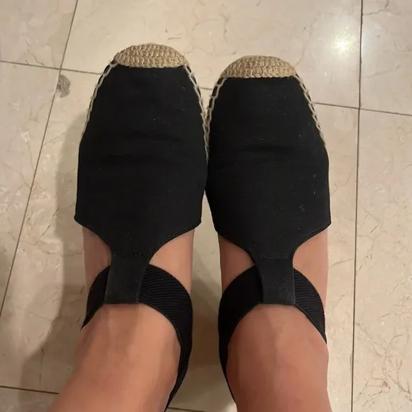 TORY BURCH CATALINA 3 50MM BLACK ESPADRILLE CANVAS SHOES SIZE 8