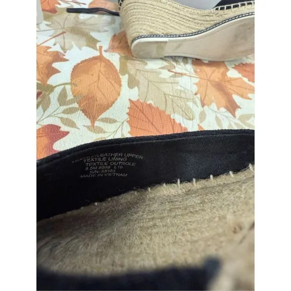 Tory Burch Color Block Wedge Canvas Nappa Espadrille Black Size 8.5