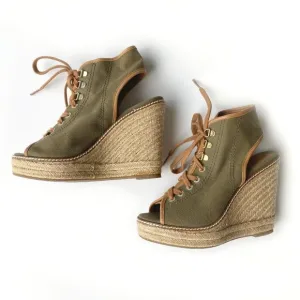 Tory Burch Espadrille Wedge Sandals Lace-Up Peep Toe Platform Made in Spain