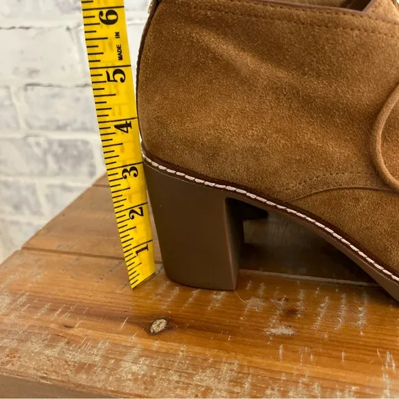 TORY BURCH Hilary Tan Suede Sheep Fur Lining Lace Up Heel Bootie Boot 9.5