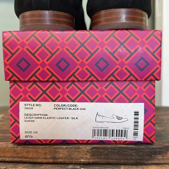 Tory Burch Leigh 15MM Perfect Black Elastic Loafer - Silk Suede