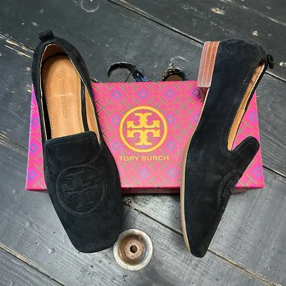 Tory Burch Leigh 15MM Perfect Black Elastic Loafer - Silk Suede