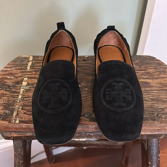 Tory Burch Leigh 15MM Perfect Black Elastic Loafer - Silk Suede