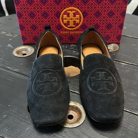 Tory Burch Leigh 15MM Perfect Black Elastic Loafer - Silk Suede