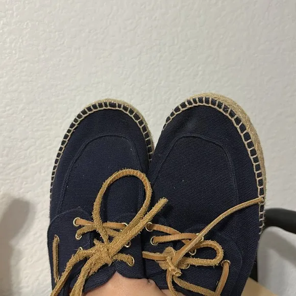 Tory Burch navy espadrille platform lace up Blanton boat shoes women size 7