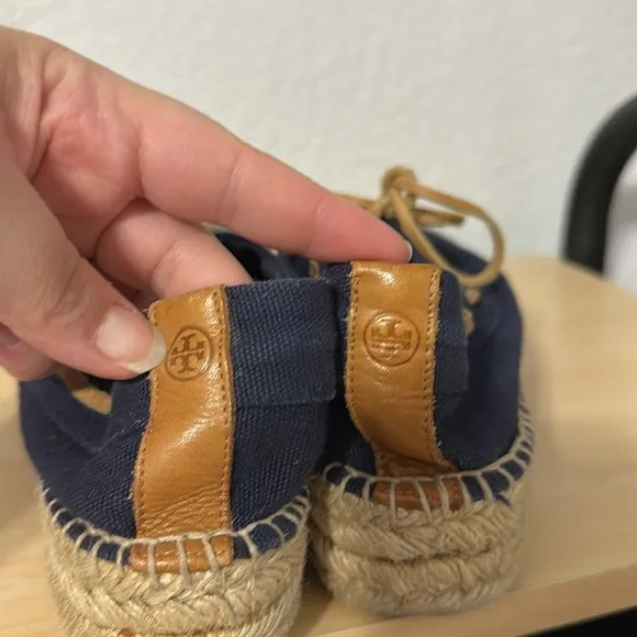 Tory Burch navy espadrille platform lace up Blanton boat shoes women size 7