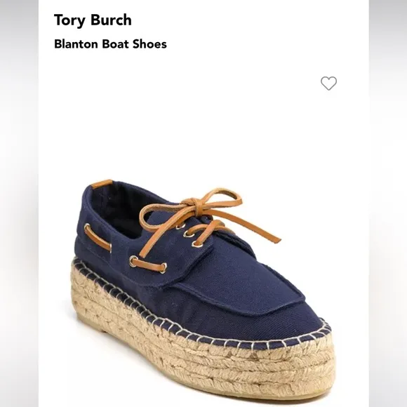 Tory Burch navy espadrille platform lace up Blanton boat shoes women size 7