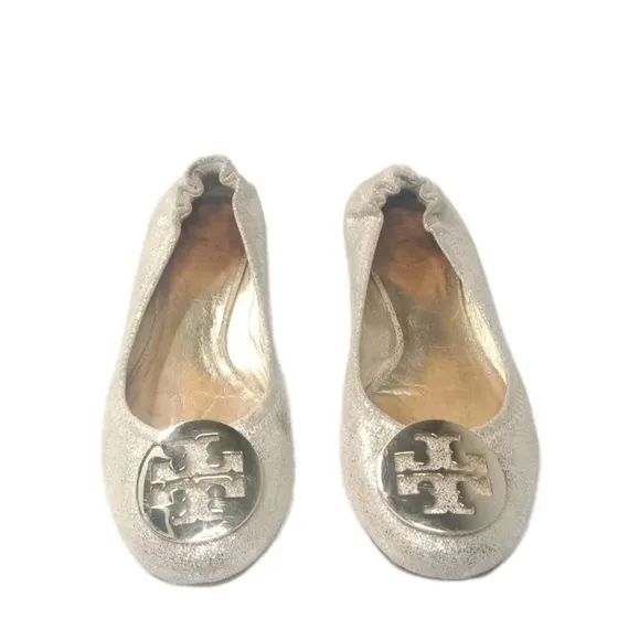 Tory Burch Reva Metallic Gold Ballet Flats Women's Size 5.5 Shoes Retail $225
