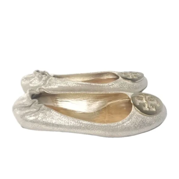 Tory Burch Reva Metallic Gold Ballet Flats Women's Size 5.5 Shoes Retail $225