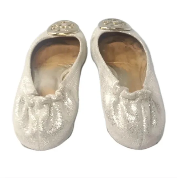 Tory Burch Reva Metallic Gold Ballet Flats Women's Size 5.5 Shoes Retail $225
