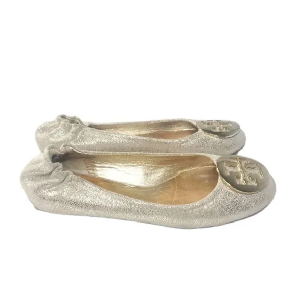 Tory Burch Reva Metallic Gold Ballet Flats Women's Size 5.5 Shoes Retail $225