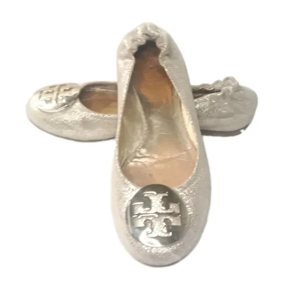 Tory Burch Reva Metallic Gold Ballet Flats Women's Size 5.5 Shoes Retail $225