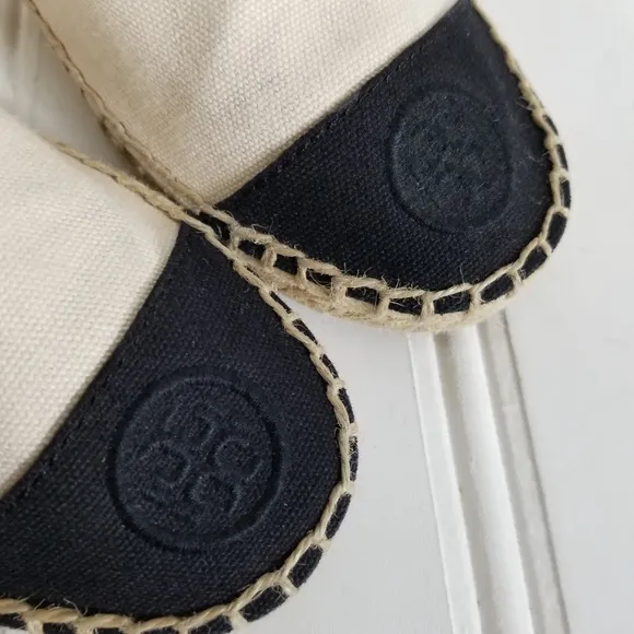 Tory Burch Shoes Womens Size 6 Espadrille Flats  Cream Black Colorblock Canvas