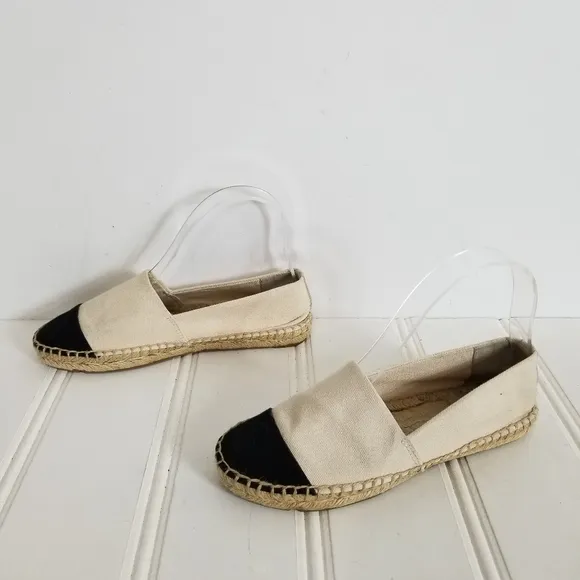 Tory Burch Shoes Womens Size 6 Espadrille Flats  Cream Black Colorblock Canvas