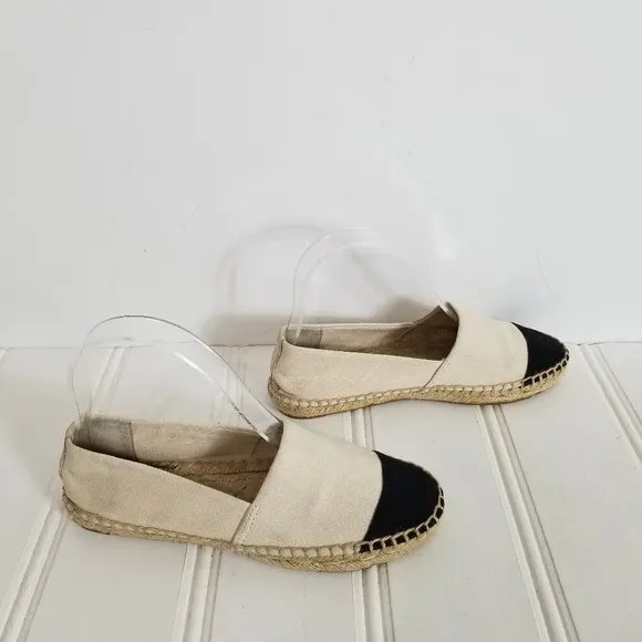 Tory Burch Shoes Womens Size 6 Espadrille Flats  Cream Black Colorblock Canvas