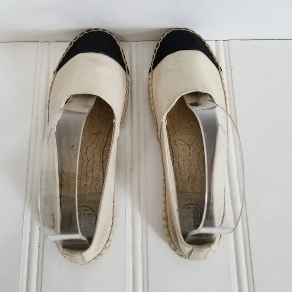 Tory Burch Shoes Womens Size 6 Espadrille Flats  Cream Black Colorblock Canvas