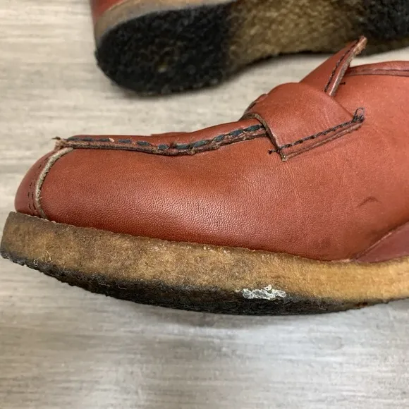 TROTTERS Vntg 70s Dark Orange Brown Leather Oxford‎ Loafers Wedges Shoes Sz 7 M