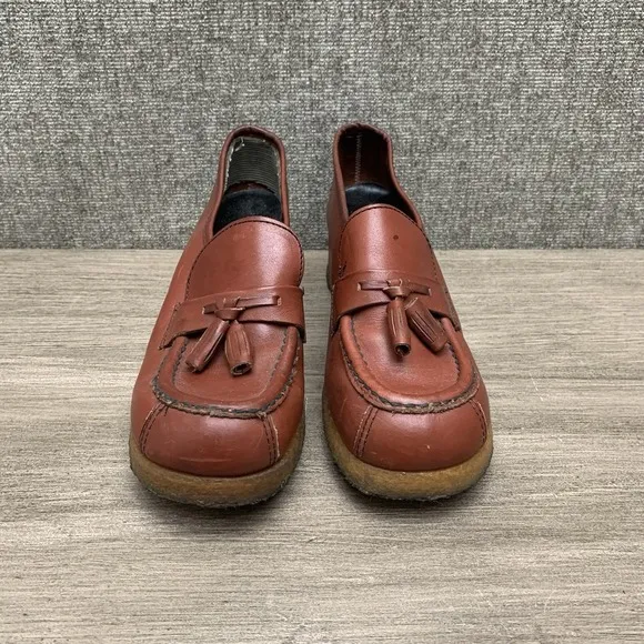 TROTTERS Vntg 70s Dark Orange Brown Leather Oxford‎ Loafers Wedges Shoes Sz 7 M