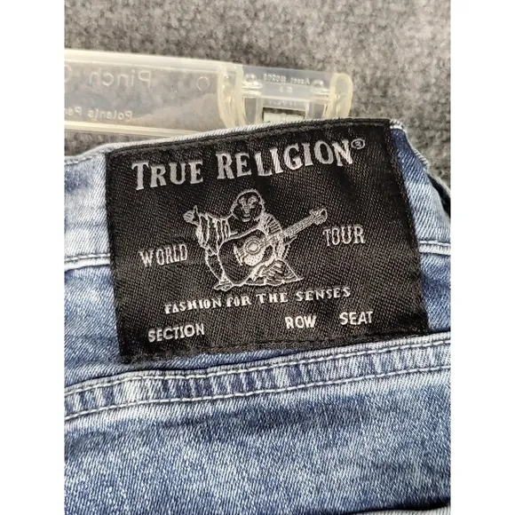 True Religion Rocco Relaxed Skinny Frayed Hem Jeans Acid Wash Women Size 29