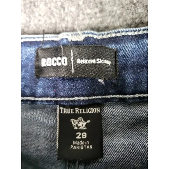 True Religion Rocco Relaxed Skinny Frayed Hem Jeans Acid Wash Women Size 29
