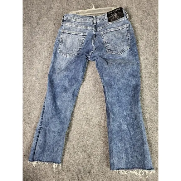 True Religion Rocco Relaxed Skinny Frayed Hem Jeans Acid Wash Women Size 29