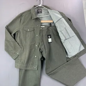 Trust Jeans 2 Piece Jacket &amp; Pants Mens 3XL Olive Denim Y2K 90s Baggy Hip-Hop