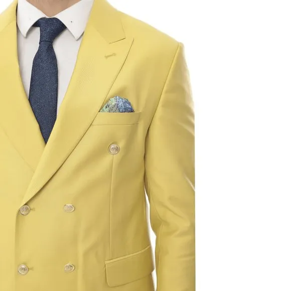 Turkish Import, Derman Suits' Double-Breasted 2-Piece Suit Yellow