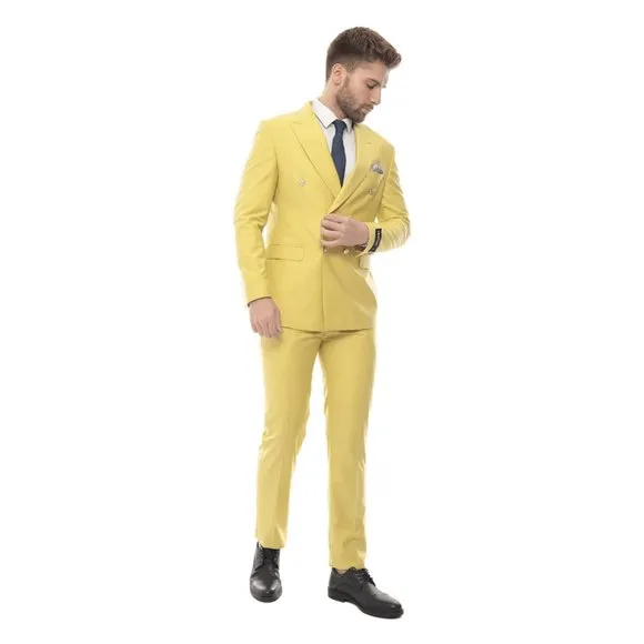 Turkish Import, Derman Suits' Double-Breasted 2-Piece Suit Yellow