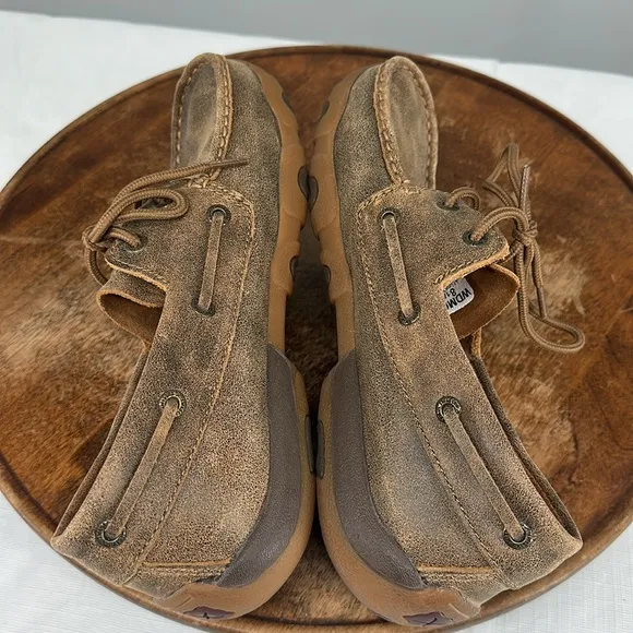 Twisted X Shoes Wm 8.5 M Brown Leather Slip On Driving Moccasin Loafer Boat Shoe