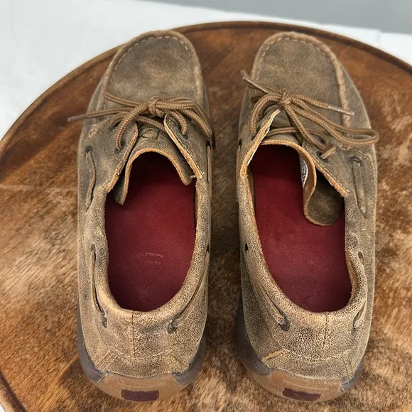 Twisted X Shoes Wm 8.5 M Brown Leather Slip On Driving Moccasin Loafer Boat Shoe