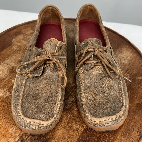Twisted X Shoes Wm 8.5 M Brown Leather Slip On Driving Moccasin Loafer Boat Shoe