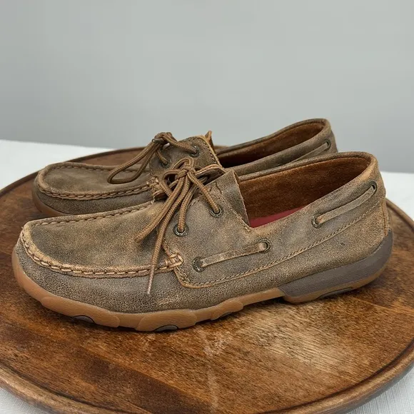 Twisted X Shoes Wm 8.5 M Brown Leather Slip On Driving Moccasin Loafer Boat Shoe