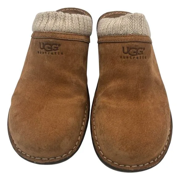 UGG Australia Gael Block Heel Clog Casual Comfort Suede &amp; Wool Shoes Size 8 EUC