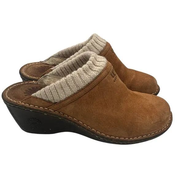 UGG Australia Gael Block Heel Clog Casual Comfort Suede &amp; Wool Shoes Size 8 EUC