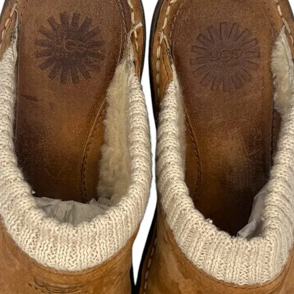 UGG Australia Gael Block Heel Clog Casual Comfort Suede &amp; Wool Shoes Size 8 EUC