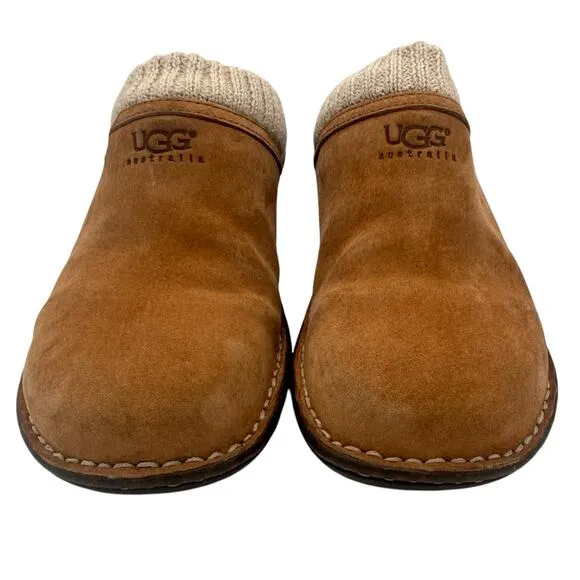 UGG Australia Gael Block Heel Clog Casual Comfort Suede &amp; Wool Shoes Size 8 EUC