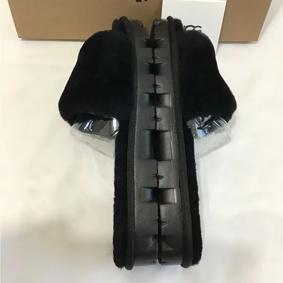 UGG Cozette Shoes Black Fur Slides New Size 10