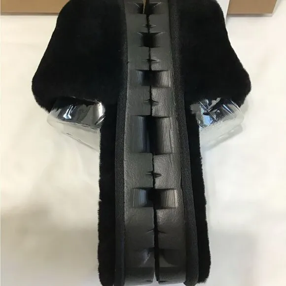 UGG Cozette Shoes Black Fur Slides New Size 10