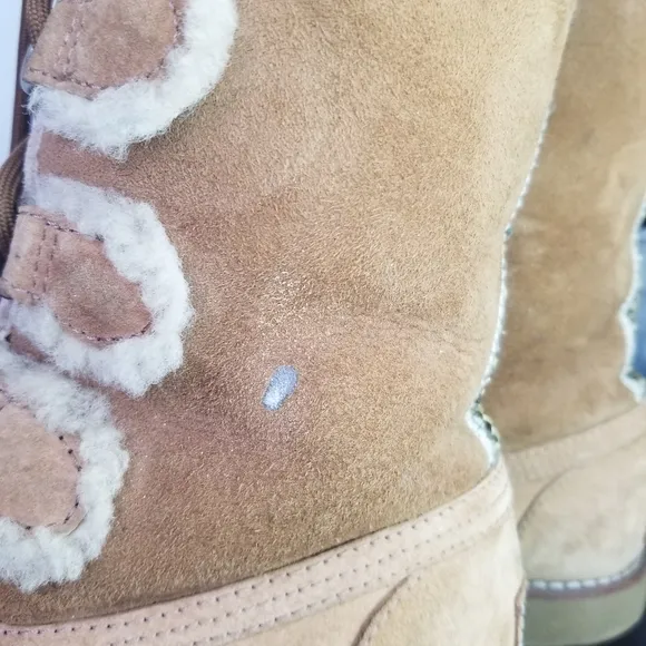 Ugg Womens Boots 7 Rommy Chestnut Suede Leather Sherpa Fur Lined Lace Up Shoes