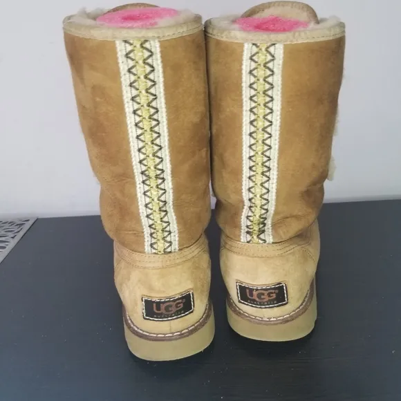 Ugg Womens Boots 7 Rommy Chestnut Suede Leather Sherpa Fur Lined Lace Up Shoes