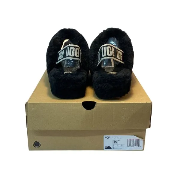 UGG Womens Fluff Yeah Slide Slippers Size 10 Black Slingback Comfy Shoes