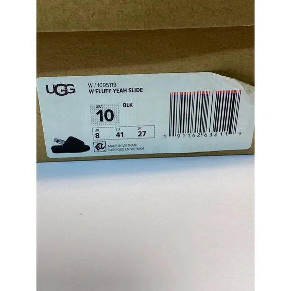 UGG Womens Fluff Yeah Slide Slippers Size 10 Black Slingback Comfy Shoes