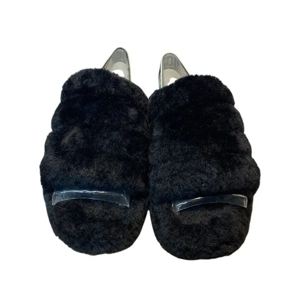 UGG Womens Fluff Yeah Slide Slippers Size 10 Black Slingback Comfy Shoes