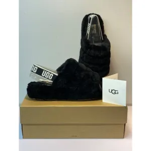 UGG Womens Fluff Yeah Slide Slippers Size 10 Black Slingback Comfy Shoes