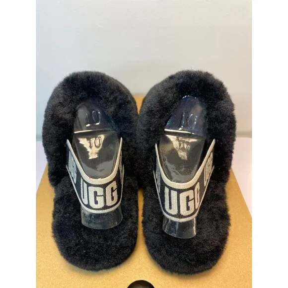 UGG Womens Fluff Yeah Slide Slippers Size 10 Black Slingback Comfy Shoes