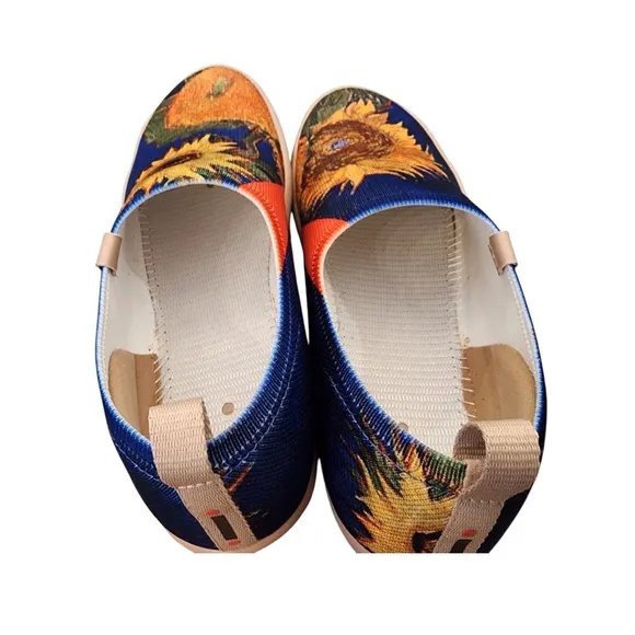 UIN Sunflower Art Floral Slip On Shoes Ladies 6.5 Toledo Modern Folk Canvas Flat