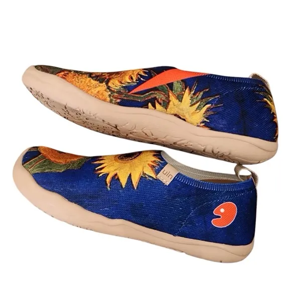 UIN Sunflower Art Floral Slip On Shoes Ladies 6.5 Toledo Modern Folk Canvas Flat