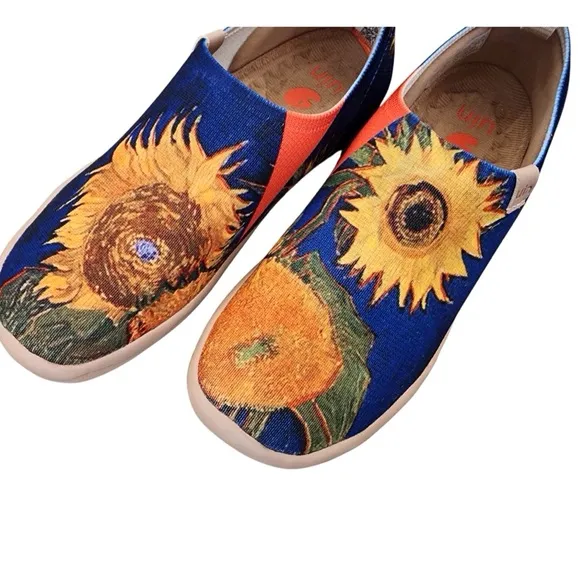 UIN Sunflower Art Floral Slip On Shoes Ladies 6.5 Toledo Modern Folk Canvas Flat