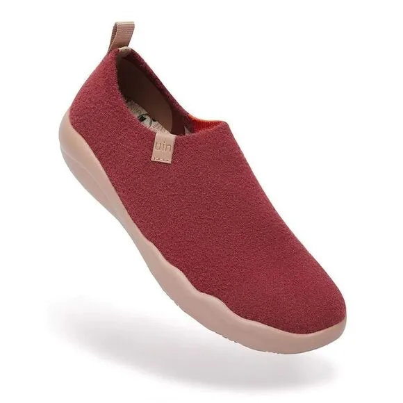 UIN Women's Walking Shoes Slip On Casual Comfort Loafer(Fire Brick Knitted Wool)
